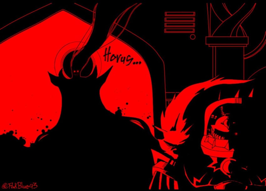 emperor of mankind, horus lupercal, and the dark king (warhammer 40k) drawn by pinkblue43
