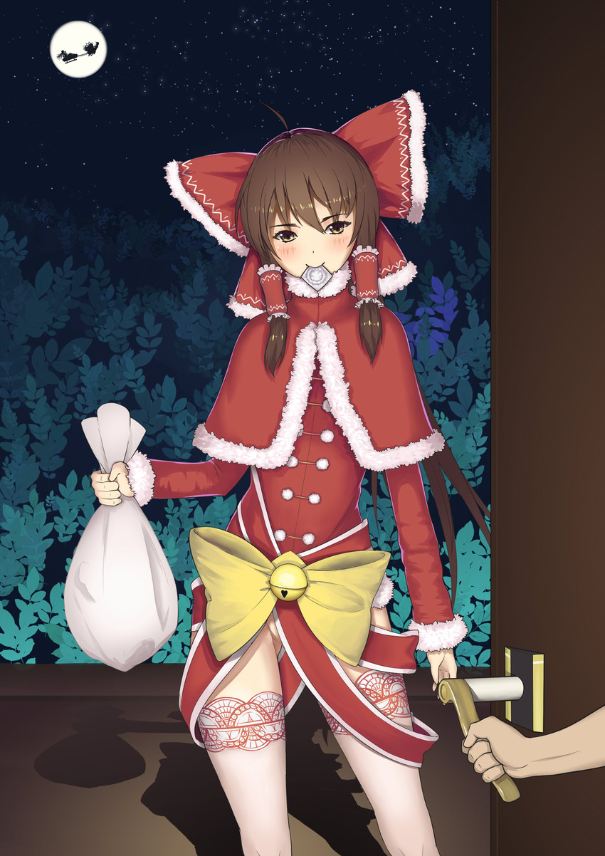hakurei reimu, yakumo yukari, yakumo ran, and santa claus (touhou) drawn by thec