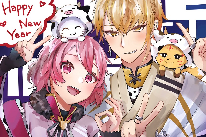 nqrse, senra, and nqrse no neko (indie utaite and 1 more) drawn by mebuki_(moon_angel_4)