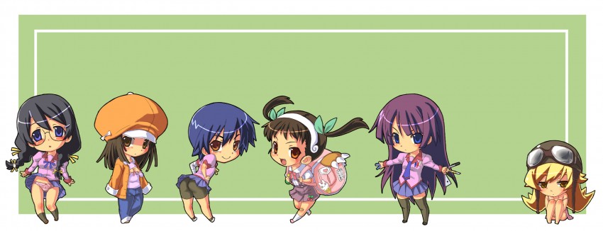 oshino shinobu, senjougahara hitagi, hanekawa tsubasa, sengoku nadeko, hachikuji mayoi, and 1 more (monogatari and 2 more) drawn by rokko