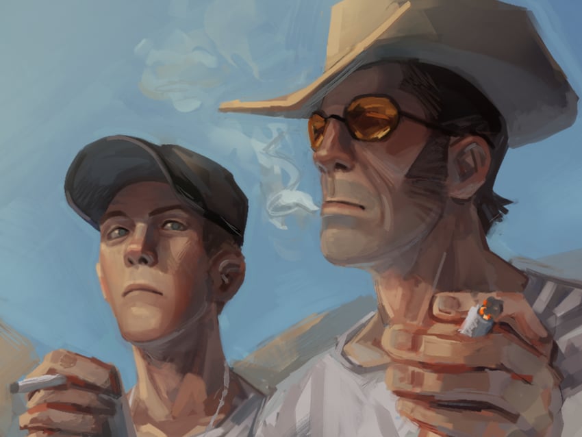 scout and sniper (team fortress 2) drawn by heavylovertf2