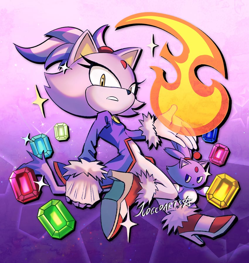 blaze the cat and neutral chao (sonic) drawn by judgedarts