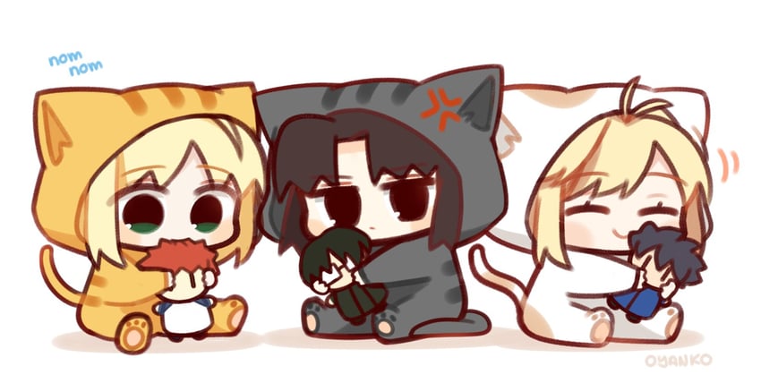artoria pendragon, saber, emiya shirou, arcueid brunestud, ryougi shiki, and 2 more (fate and 3 more) drawn by oyankoa