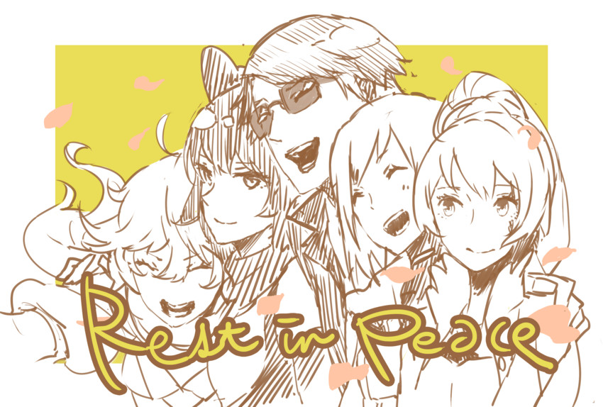 ruby rose, weiss schnee, yang xiao long, blake belladonna, and monty oum (rwby) drawn by hayami_ritsu