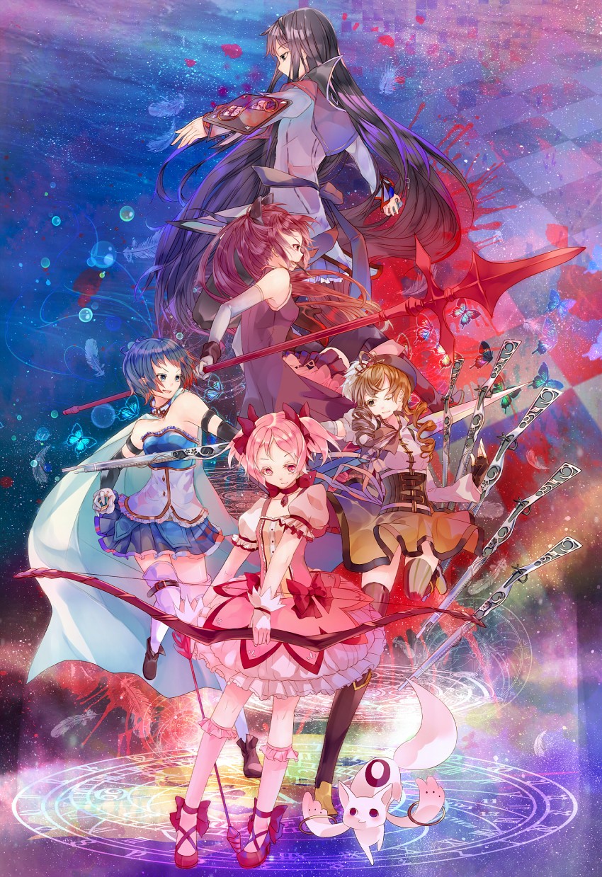 akemi homura, kaname madoka, miki sayaka, sakura kyoko, tomoe mami, and 1 more (mahou shoujo madoka magica) drawn by murasawa_kyara