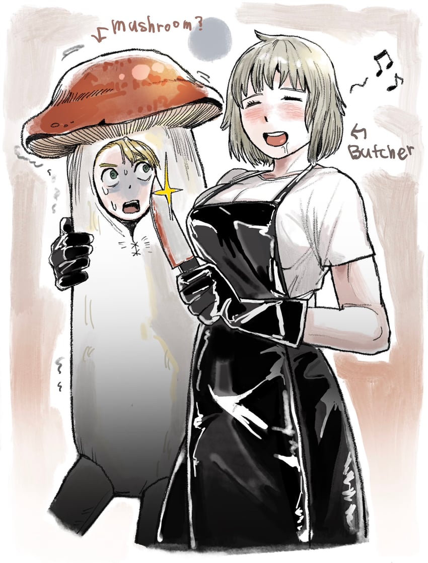 marcille donato, falin touden, and walking mushroom (dungeon meshi) drawn by co1fee