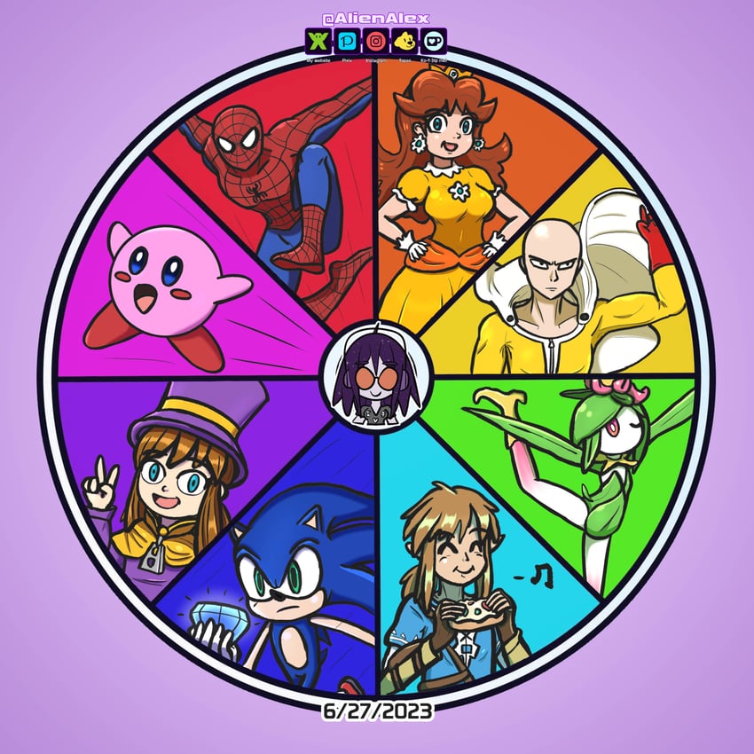 link, kirby, sonic the hedgehog, princess daisy, saitama, and 3 more (pokemon and 10 more) drawn by alienalex
