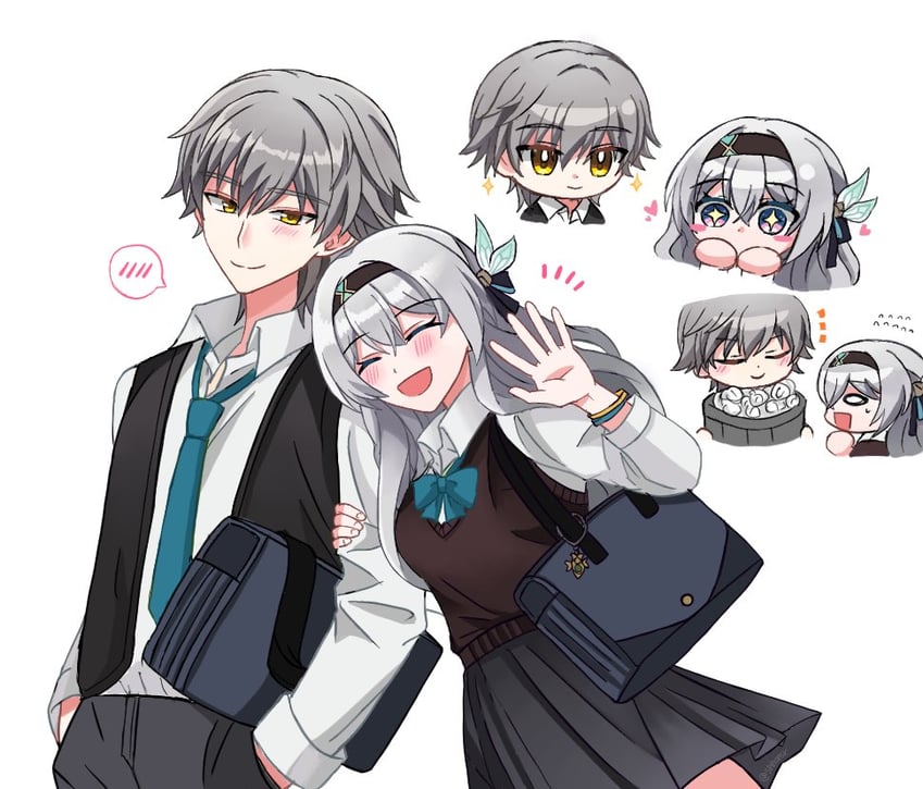 trailblazer, firefly, and caelus (honkai and 1 more) drawn by hyohls2_(hamao3o)