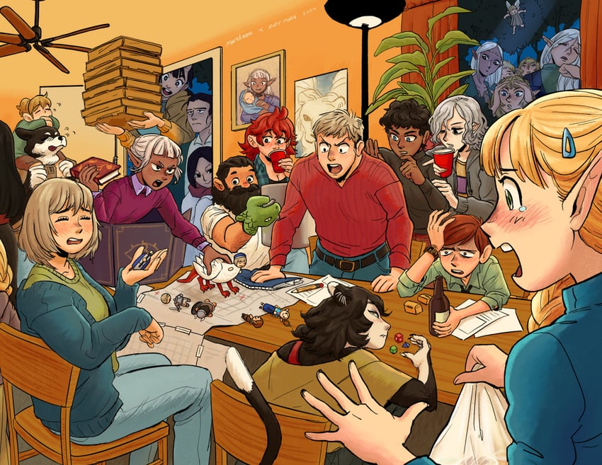 marcille donato, falin touden, laios touden, senshi, mithrun, and 20 more (dungeon meshi) drawn by infantplanet