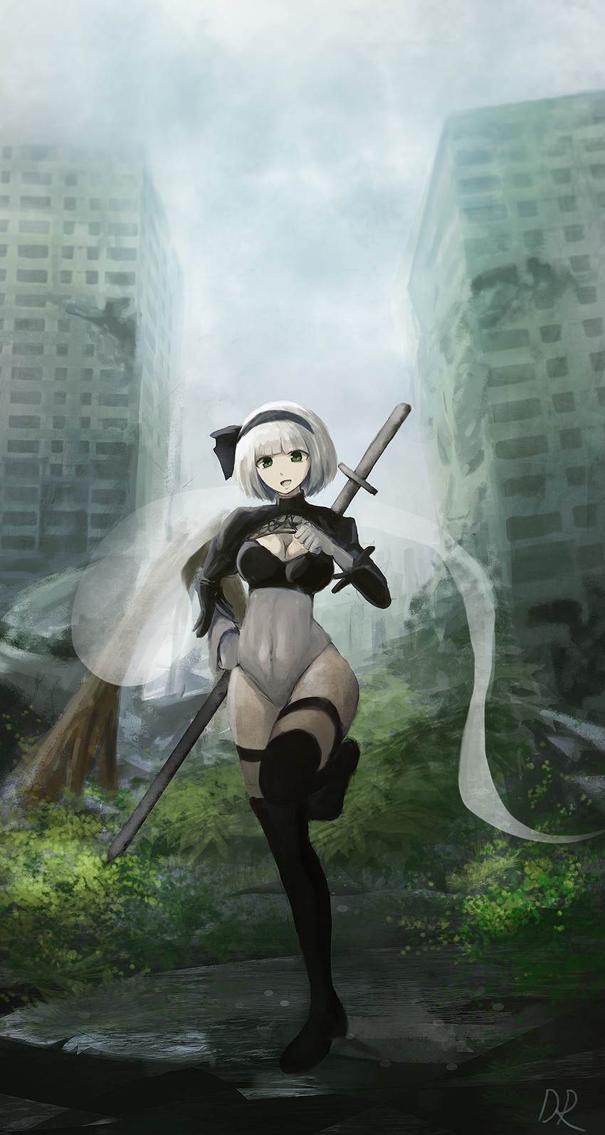 konpaku youmu and 2b (touhou and 2 more) drawn by danraz0r
