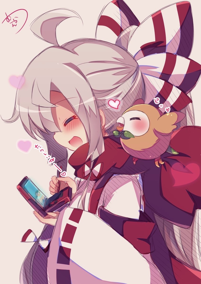fujiwara no mokou and rowlet (touhou and 2 more) drawn by muuran