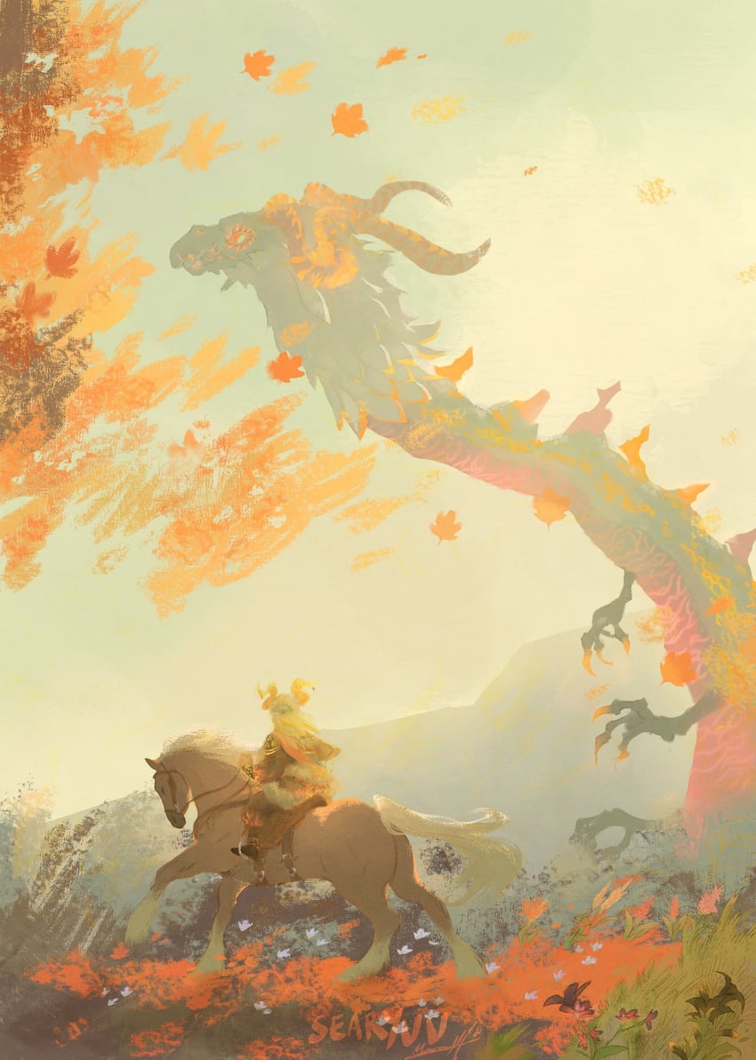 link and dinraal (the legend of zelda and 1 more) drawn by searyuu