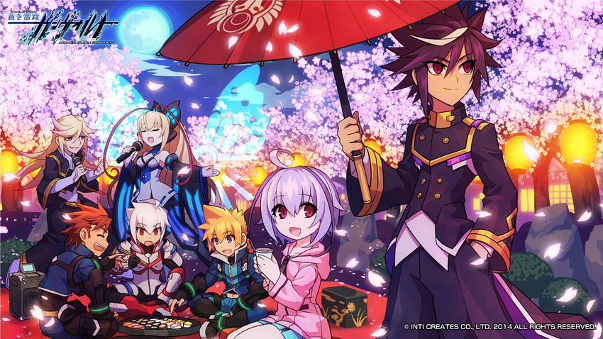 lumen, gunvolt, joule, acura, pantera, and 2 more (azure striker gunvolt and 1 more) drawn by hatakeyama_yoshitaka