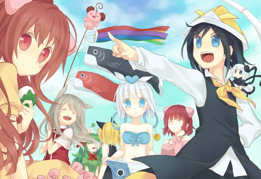 moochasu dudager, warawau nyamunyamu, mocha coffee, paripariume umeko, pucchi woofwoof, and 3 more (towelket wo mou ichido and 1 more) drawn by shinomaru_hajime