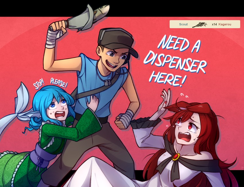 imaizumi kagerou, wakasagihime, scout, blu scout, and holy mackerel (touhou and 1 more) drawn by speckticuls
