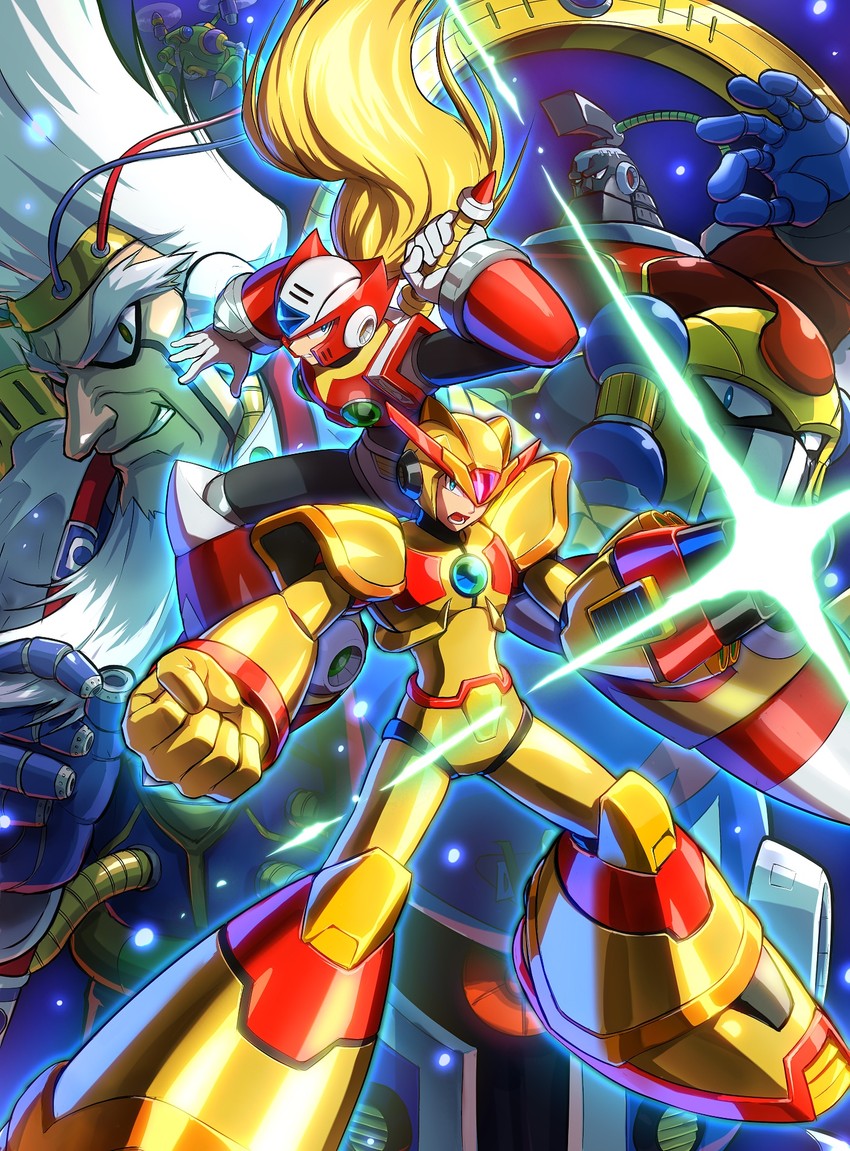 zero, x, vile, third armor x, bit, and 3 more (mega man and 2 more) drawn by hoshi_mikan