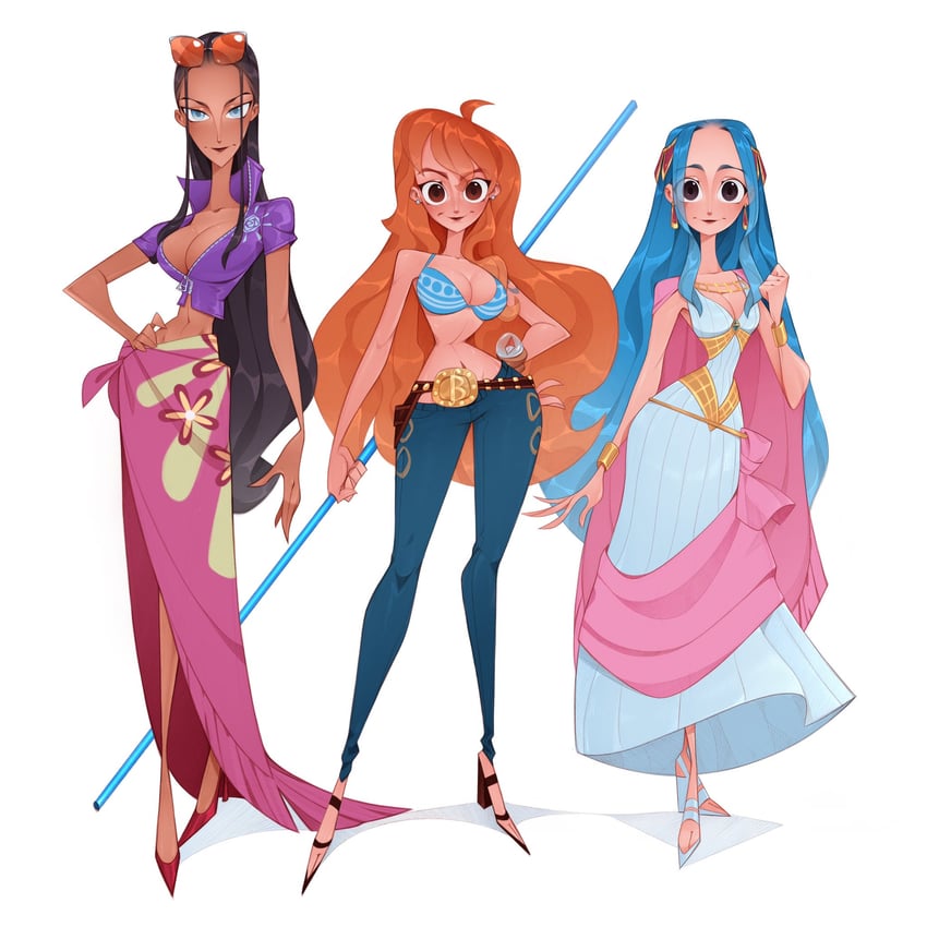 nami, nico robin, and nefertari vivi (one piece) drawn by bluelemondraws