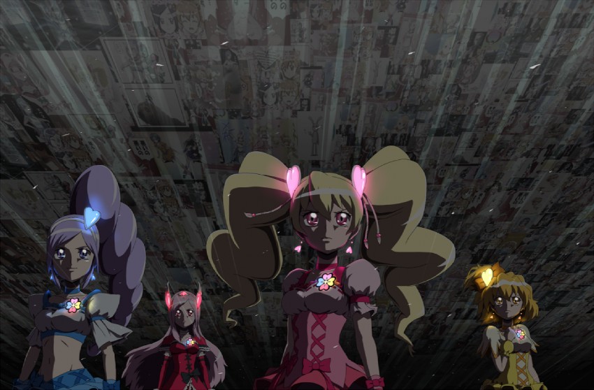 higashi setsuna, momozono love, cure peach, yamabuki inori, aono miki, and 3 more (precure and 1 more) drawn by tj-type1