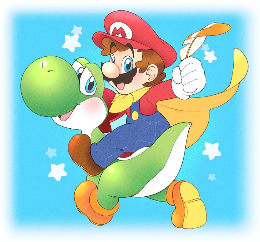 mario, yoshi, and cape mario (mario and 1 more) drawn by vergolophus