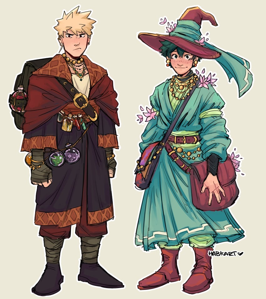 midoriya izuku and bakugou katsuki (boku no hero academia) drawn by habkart