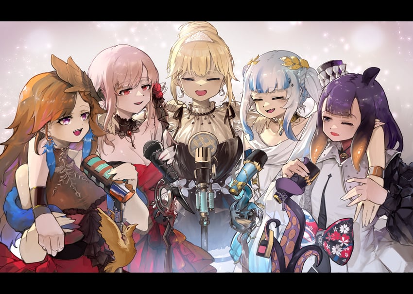 gawr gura, mori calliope, ninomae ina'nis, takanashi kiara, and watson amelia (hololive and 1 more) drawn by vyragami