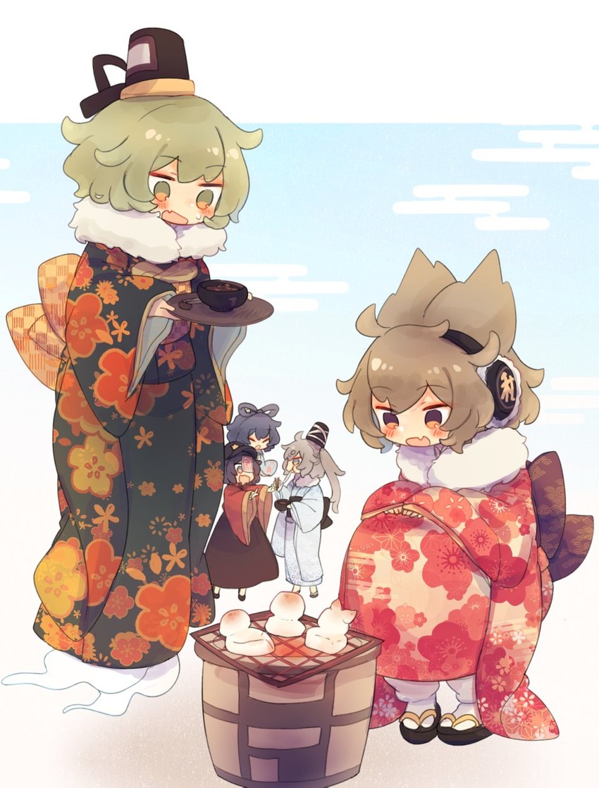 toyosatomimi no miko, mononobe no futo, kaku seiga, miyako yoshika, and soga no tojiko (touhou) drawn by ashiyu_(ashu-ashu)