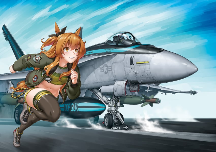mayano top gun and pete "maverick" mitchell (umamusume and 2 more) drawn by henshako