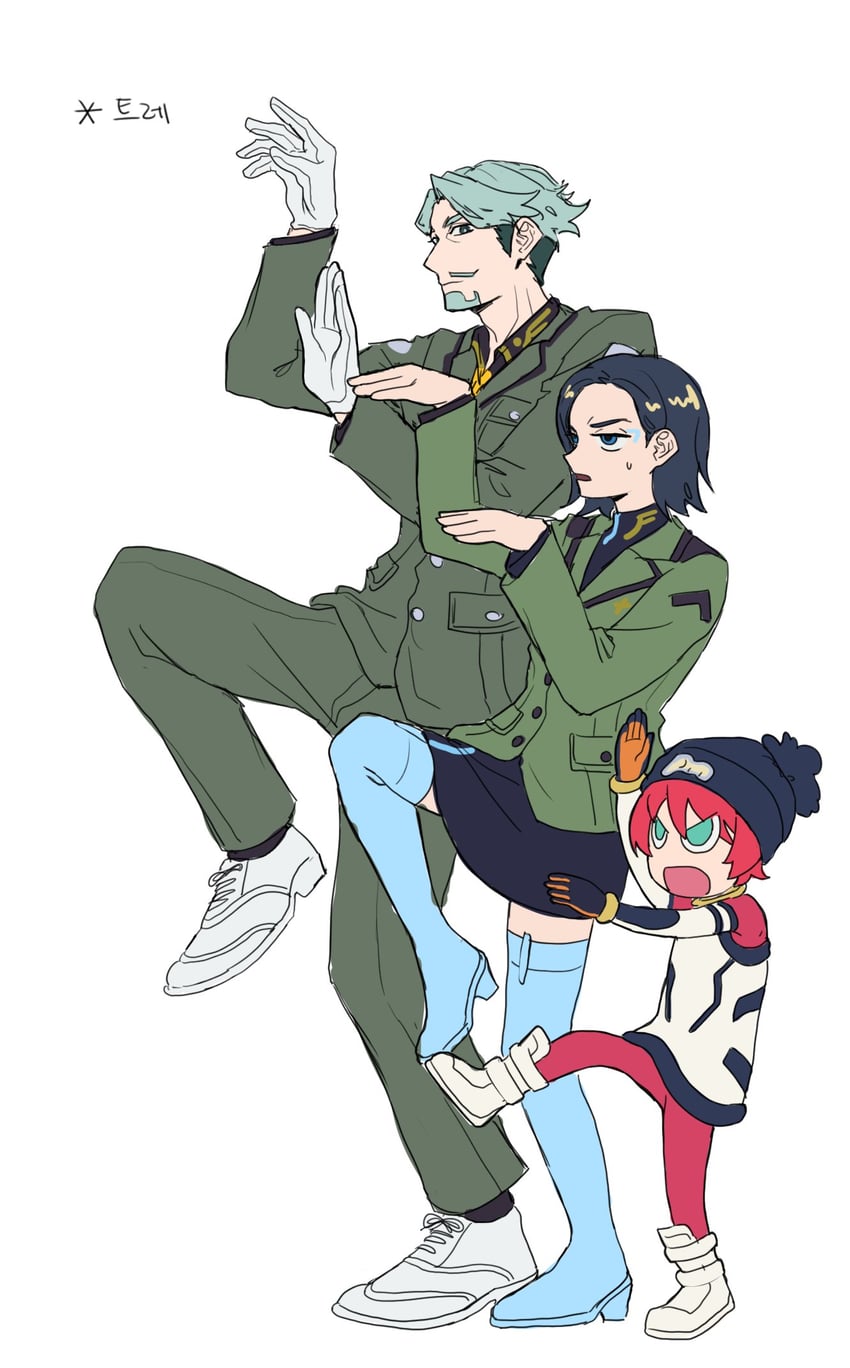 amate yuzuriha, challia bull, and comoli harcourt (gundam and 2 more) drawn by malkang_15
