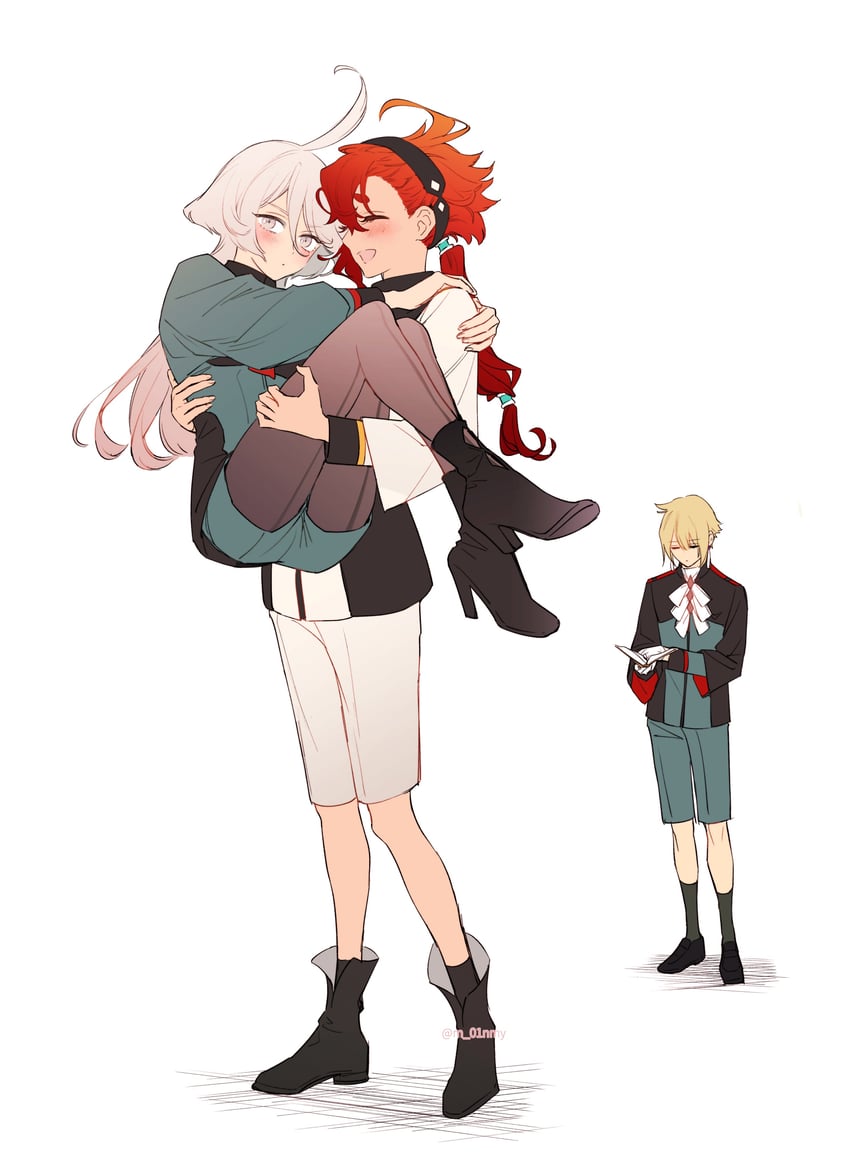 suletta mercury, miorine rembran, and elan ceres (gundam and 1 more) drawn by hinamori_(m_nmy01)