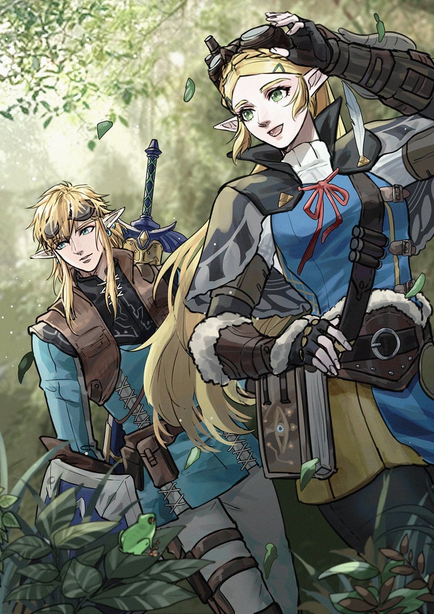link and princess zelda (the legend of zelda and 3 more) drawn by kurokawa_karasu