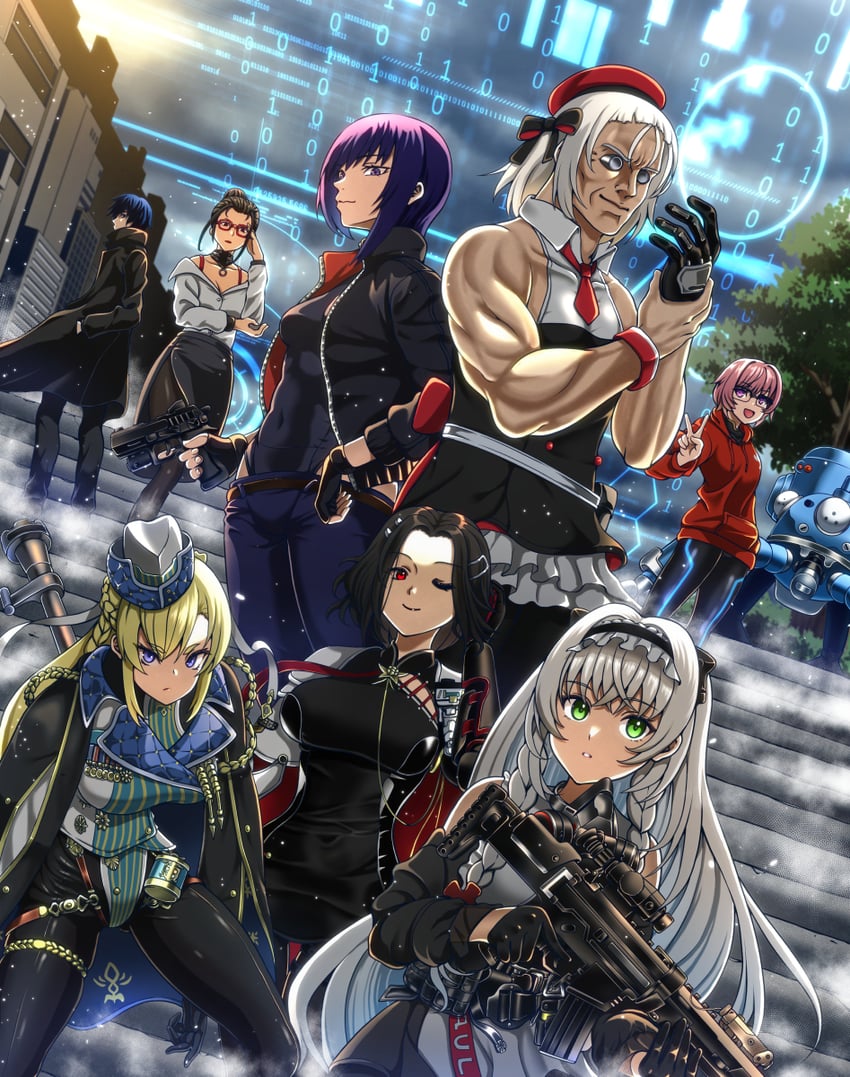 kusanagi motoko, mp5, tachikoma, batou, hk433, and 5 more (girls' frontline and 2 more) drawn by ouga_(user_ctzw2237)