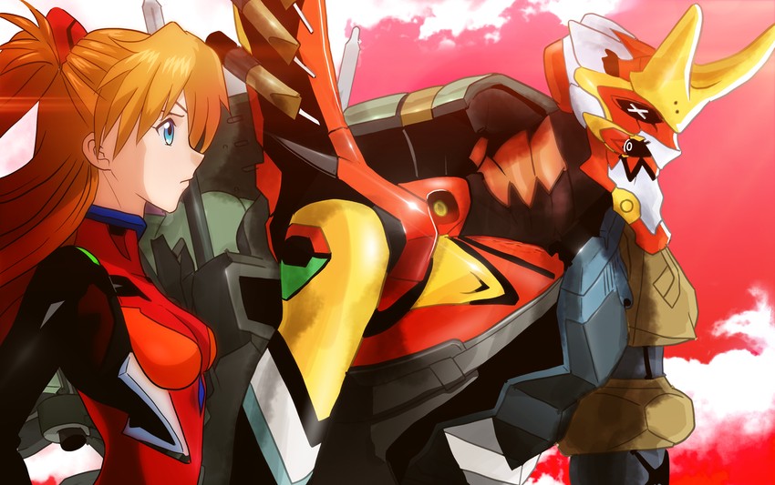 souryuu asuka langley and eva 02 (neon genesis evangelion and 2 more) drawn by kannazuki_utagi