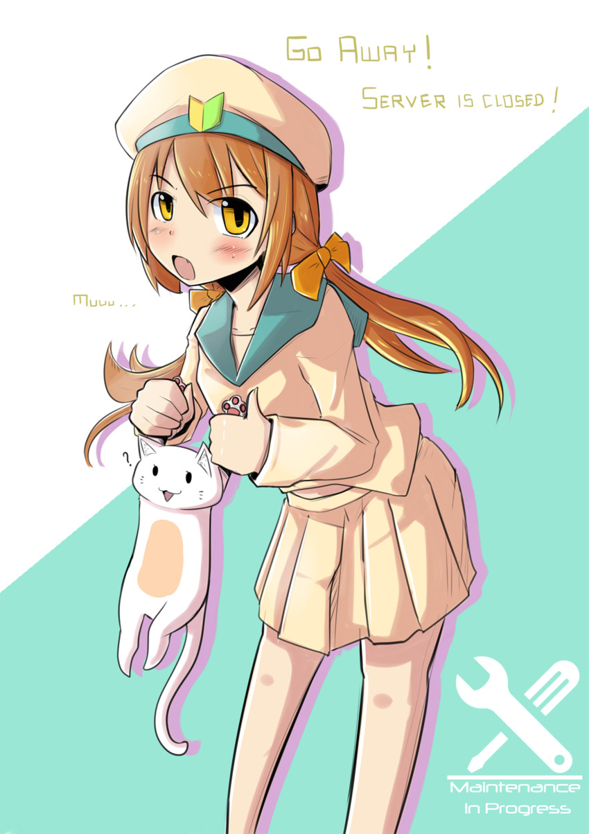 error musume and girl holding a cat (kantai collection) drawn by kuronekozero
