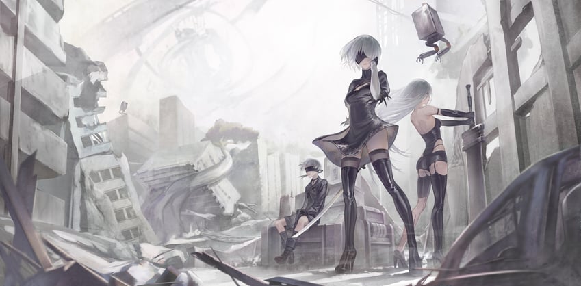 2b, 9s, and a2 (nier and 1 more) drawn by jliaan