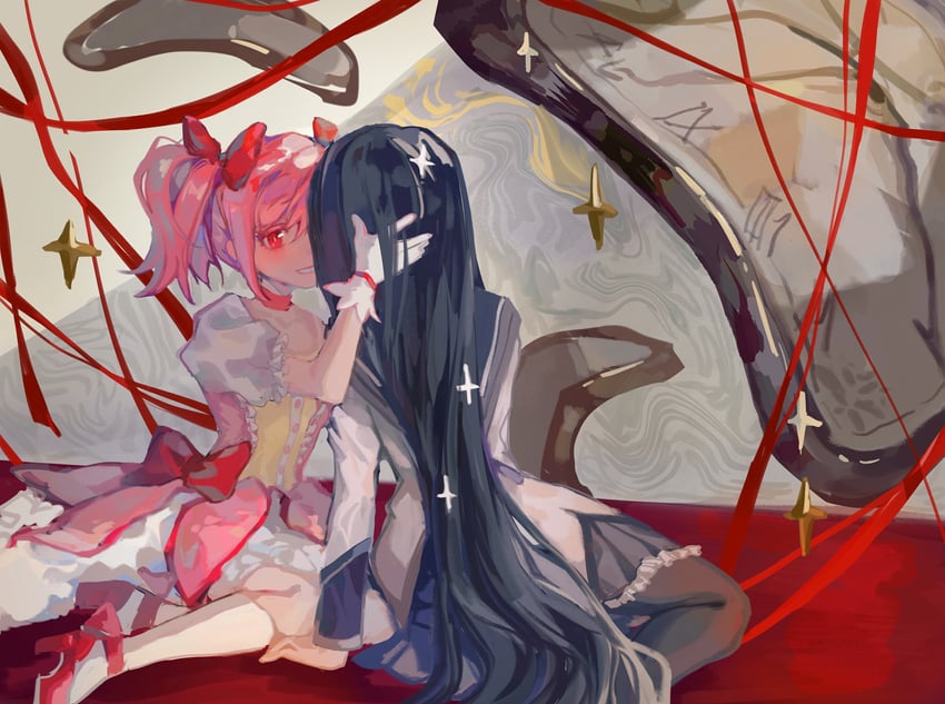akemi homura and kaname madoka (mahou shoujo madoka magica and 1 more) drawn by anjiaoyu