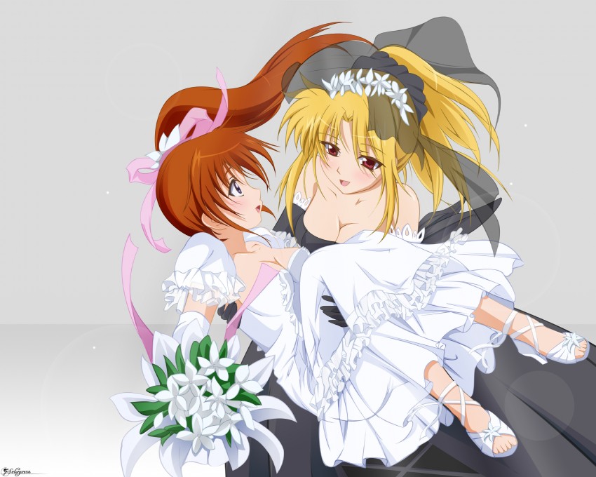 fate testarossa and takamachi nanoha (lyrical nanoha and 3 more) drawn by rato and solwyvern