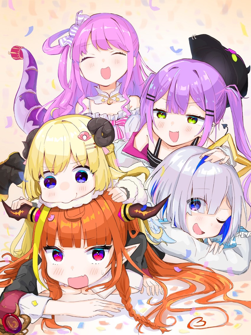 tokoyami towa, amane kanata, kiryu coco, tsunomaki watame, and himemori luna (hololive) drawn by kirome_toru_2