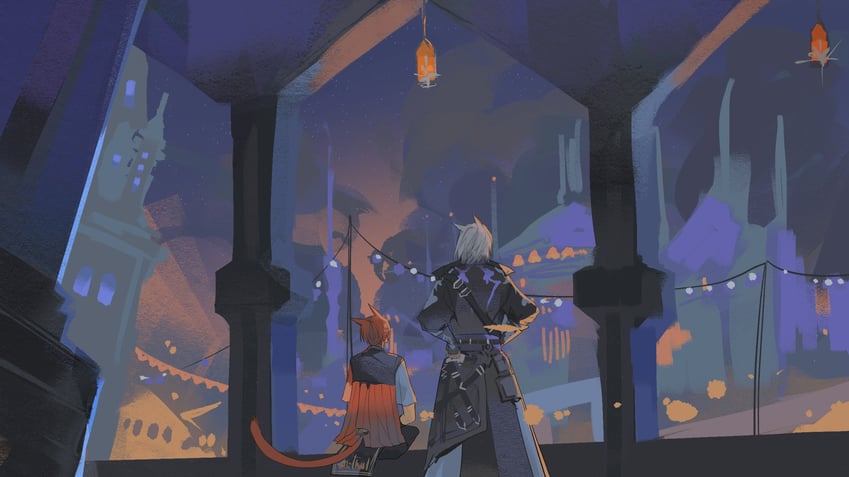 warrior of light and g'raha tia (final fantasy and 1 more) drawn by horu97