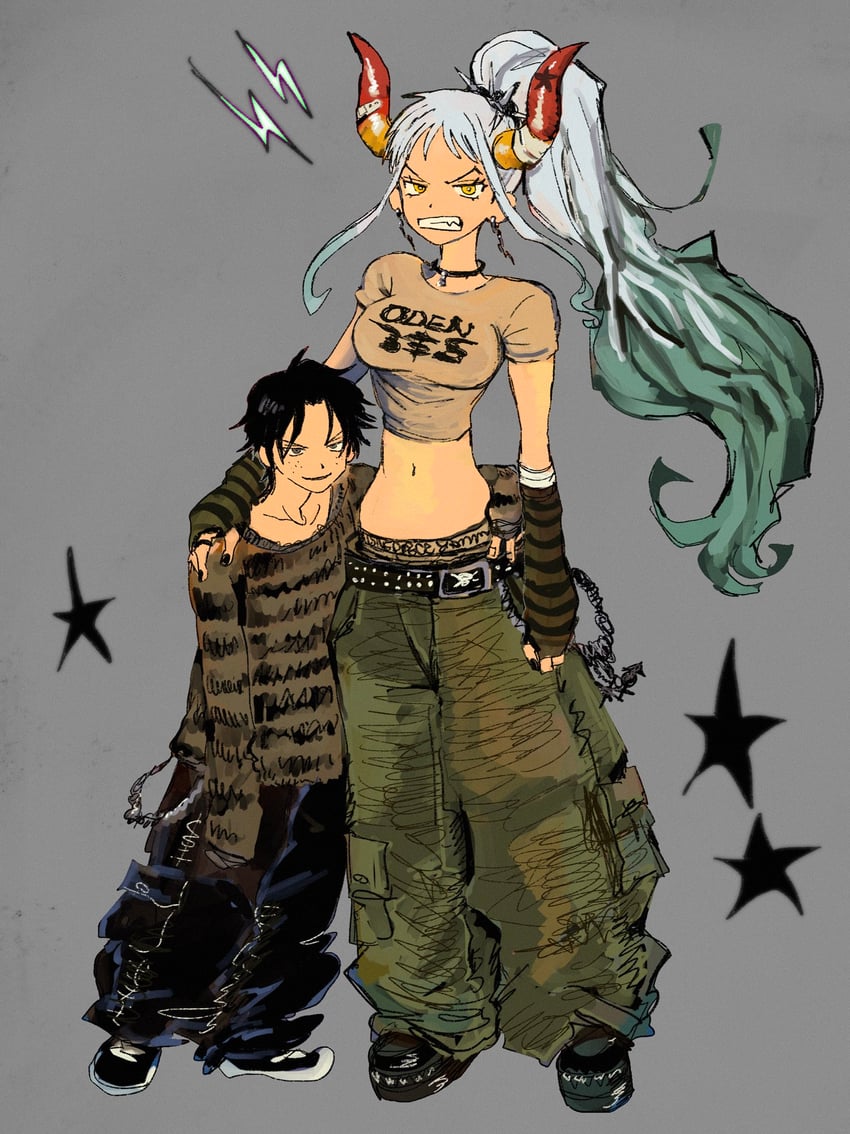 yamato and portgas d. ace (one piece) drawn by makenevemoiine