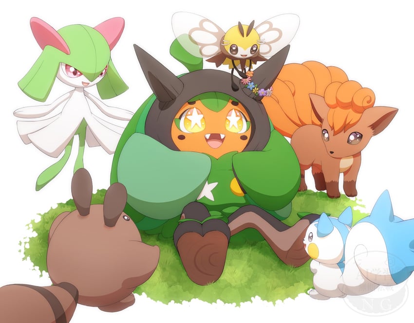 kirlia, pachirisu, vulpix, ogerpon, sentret, and 1 more (pokemon) drawn by monaka_(hc_pkmn)