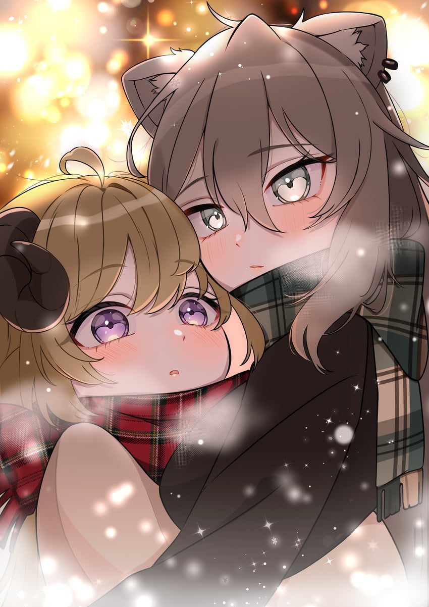 shishiro botan and tsunomaki watame (hololive) drawn by hiruno_isu