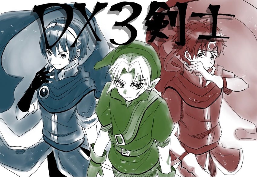 link, marth, and roy (fire emblem and 4 more) drawn by waffuum