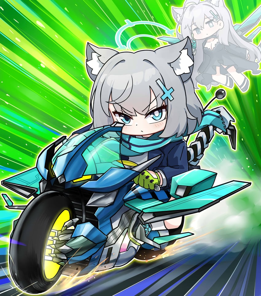 shiroko, shiroko terror, and hi-speedroid clear wing rider (blue archive and 1 more) drawn by maomaoquing