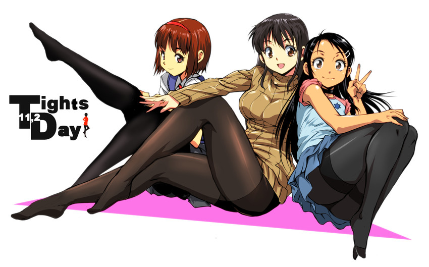 tanned girl, headband girl, and sweater girl (original) drawn by kamisimo_90