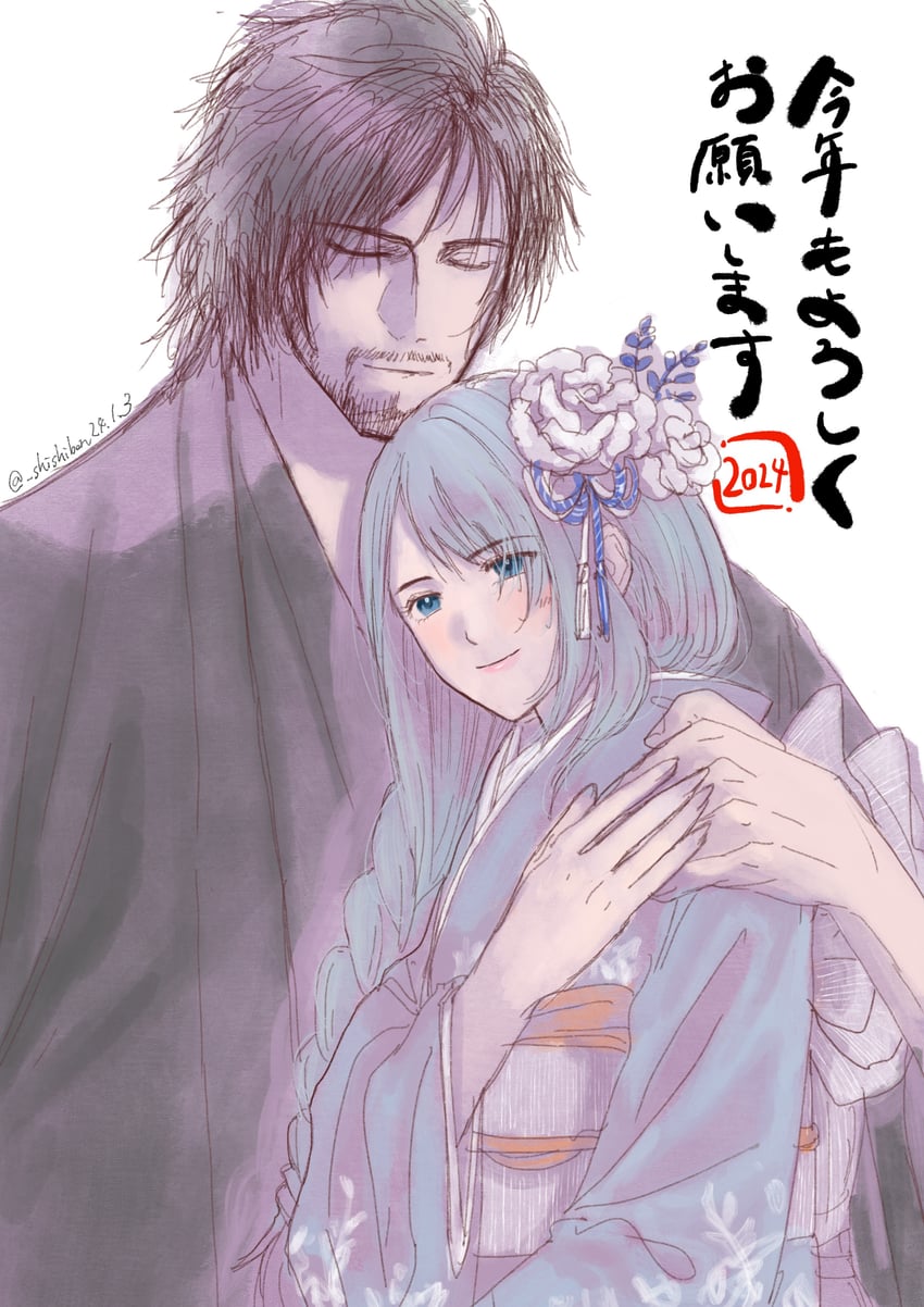 clive rosfield and jill warrick (final fantasy and 1 more) drawn by shishimaru_(shishibon)
