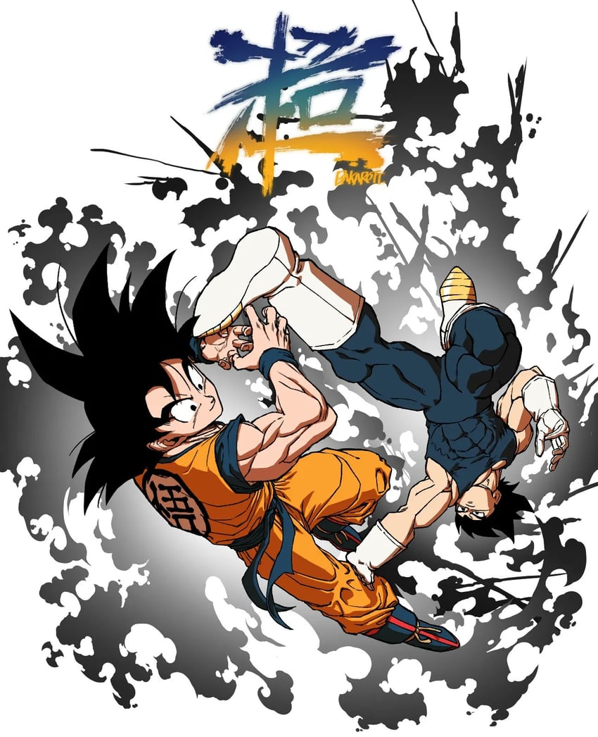 son goku and vegeta (dragon ball and 1 more) drawn by bakarott