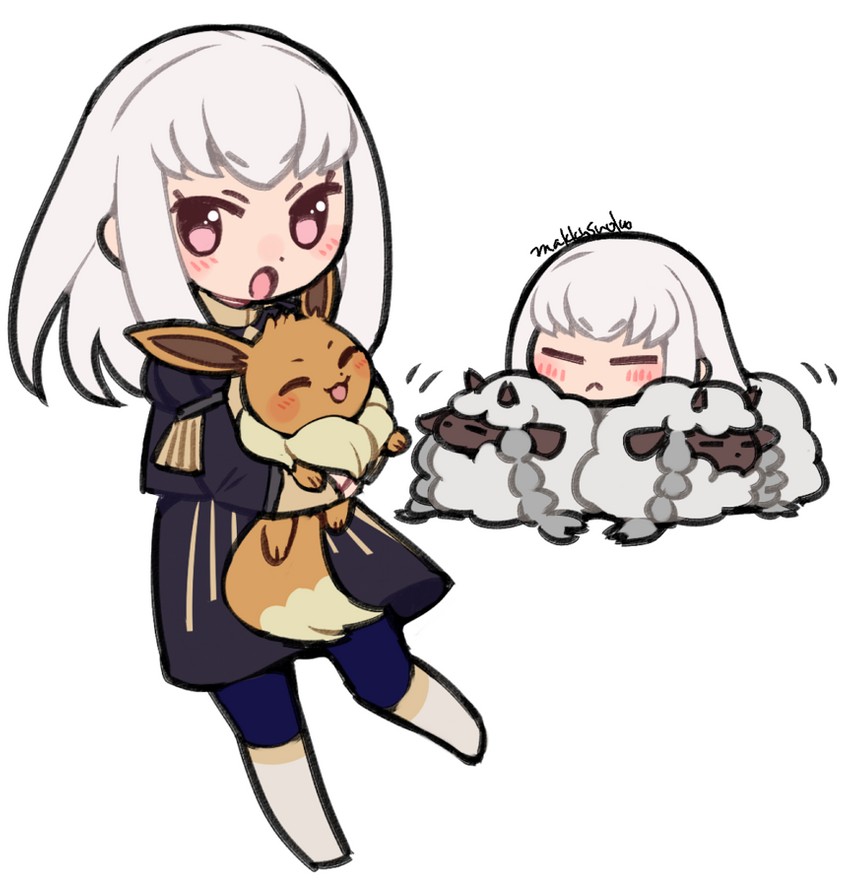 eevee, lysithea von ordelia, wooloo, and yuuki aoi (pokemon and 2 more) drawn by do_m_kaeru