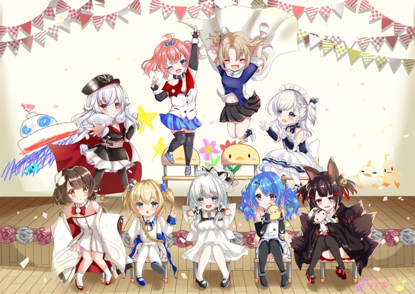 manjuu, commander, akagi-chan, little bel, zeppy, and 6 more (azur lane) drawn by nako_nya