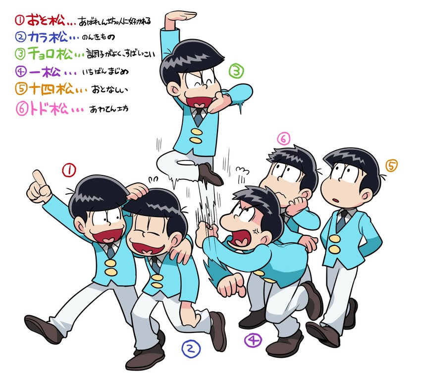 matsuno osomatsu, matsuno karamatsu, matsuno ichimatsu, matsuno jyushimatsu, matsuno choromatsu, and 1 more (osomatsu and 2 more) drawn by nelnal