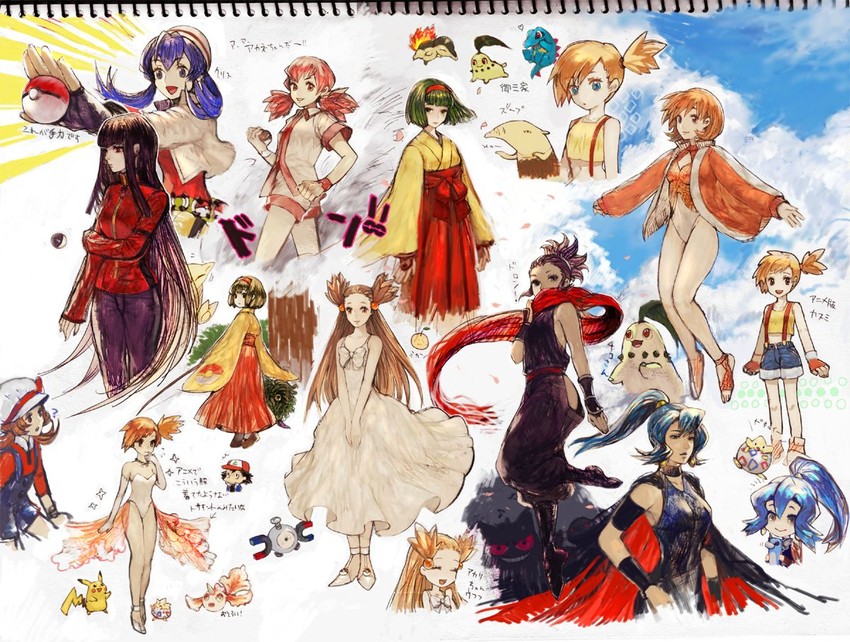 pikachu, ash ketchum, misty, lyra, gengar, and 16 more (pokemon and 3 more) drawn by yuyayuyo